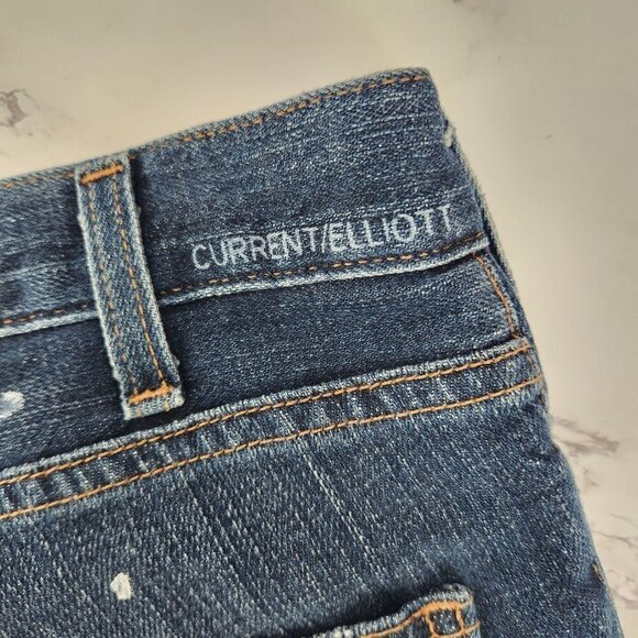 Current Elliott The Skinny Distressed Paint Splatter Low Rise Jeans 27 - Picture 6 of 9